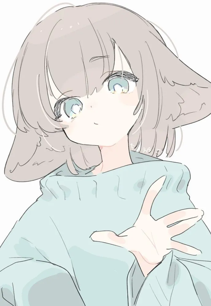 1girl bangs closed_mouth eyebrows_visible_through_hair feathered_wings grey_background grey_hair head_wings long_sleeves looking_at_viewer outstretched_hand reaching_out solo upper_body white_background wings kinutani_yutaka