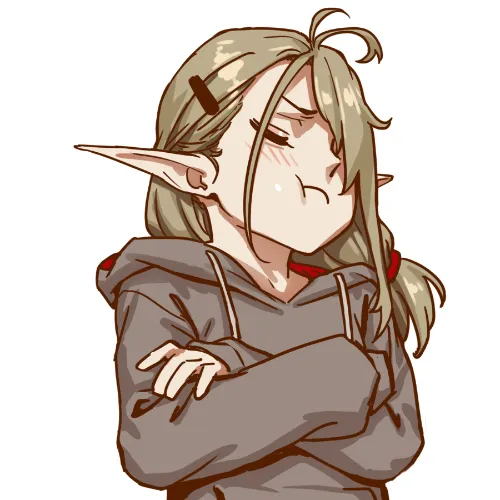 1girl antenna_hair asymmetrical_bangs brown_hair closed_eyes crossed_arms hair_ornament hair_over_one_eye hair_scrunchie hairclip hood hooded_sweater hoodie long_hair pointy_ears pout scrunchie simple_background single_sidelock solo sweater virtual_youtuber white_background as109 shui_lan_er