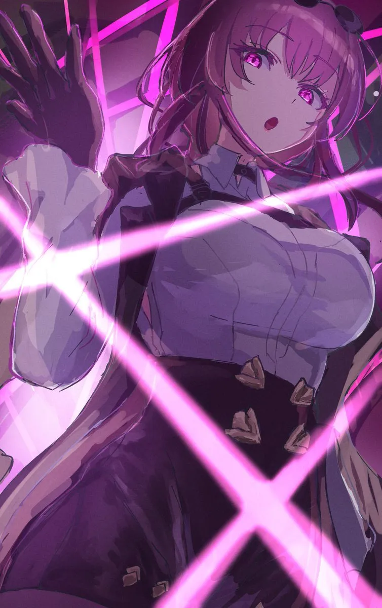 1girl black_jacket black_shorts breasts chest_harness eyewear_on_head gloves hair_between_eyes harness high_waist_shorts jacket large_breasts long_hair long_sleeves looking_at_viewer open_mouth pantyhose pantyhose_under_shorts pince_nez purple_eyes purple_gloves purple_hair purple_pantyhose round_eyewear shirt shorts solo sunglasses white_shirt sanshoku_dango__shukosuko honkai__star_rail honkai__series kafka__honkai__star_rail