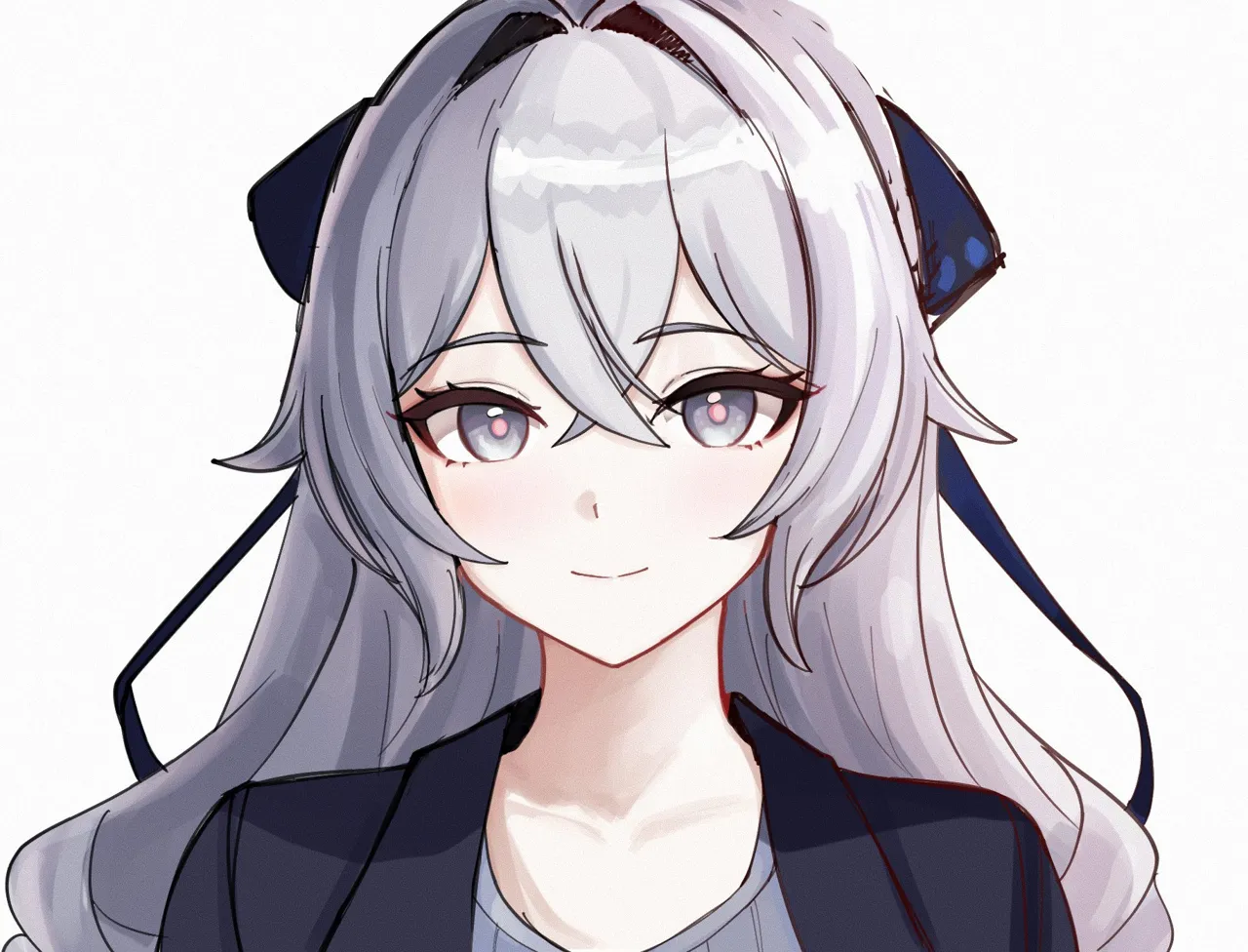 1girl black_jacket grey_eyes grey_hair grey_sweater hair_intakes jacket long_hair looking_at_viewer open_clothes open_jacket portrait simple_background smile solo sweater white_background mini2chainz honkai__series honkai_impact_3rd bronya_zaychik__honkai__series bronya_zaychik__silverwing__n_ex__honkai__series